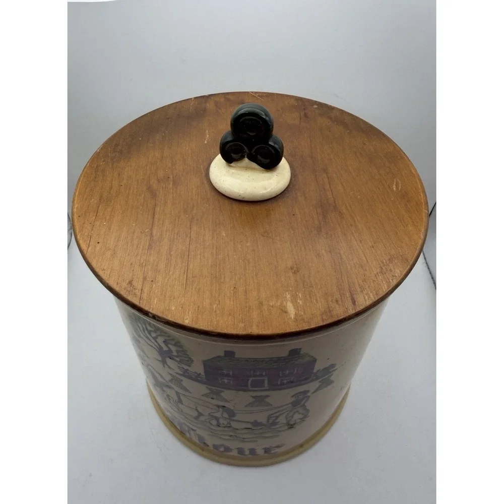 Metlox Poppytrail Homestead Provincial Flour Canister Wood Lid Farmhouse USA